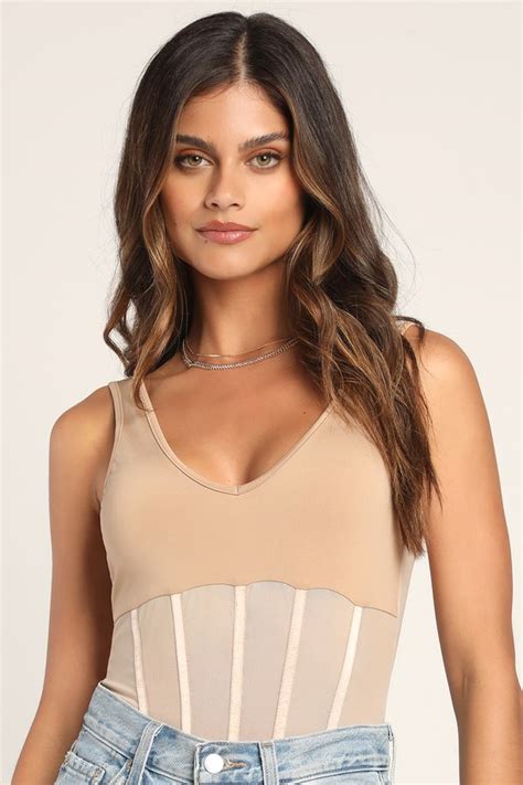 Beige Bodysuit Mesh Bodysuit Sleeveless Bodysuit Bodysuit Lulus