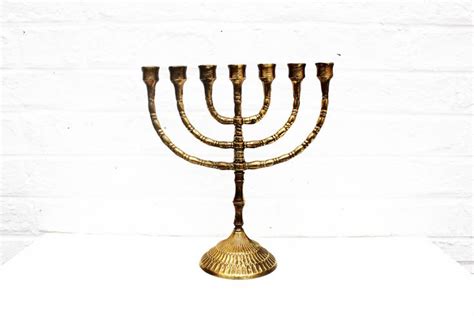 Tall Vintage Brass Jewish Menorah Candelabra 7 Arm Branch Brass