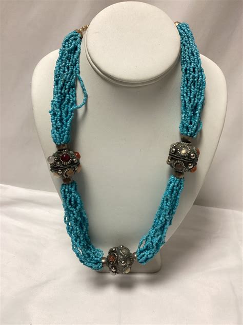 Beaded Turqouise Necklace With Silver Spaces 33755 Auctionninja