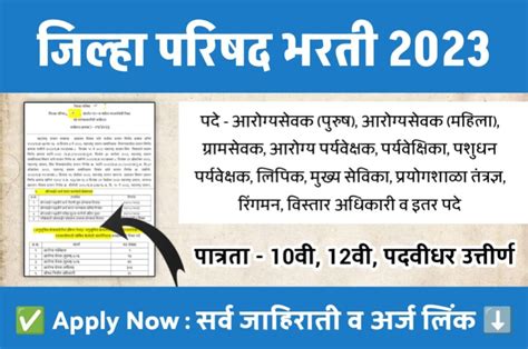 सर्व जिल्हा परिषद मध्ये नवीन पद भरती सुरू सर्व जाहिराती प्रसिद्ध आरोग्यसेवक ग्रामसेवक व इतर