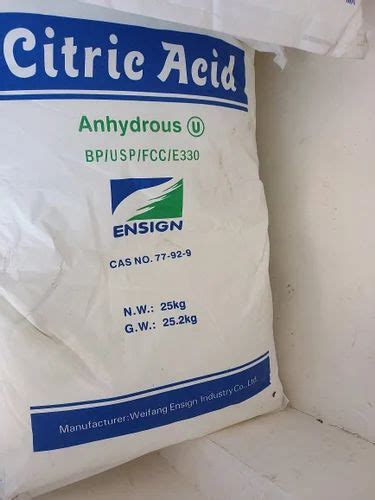 Citric Acid Anhydrous Packaging Size 25 Kg Packing Packaging Type