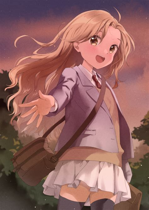 Safebooru 1girl Ahoge Bag Blonde Hair Blush Carrying Bag Clouds Cloudy Sky Commentary Request