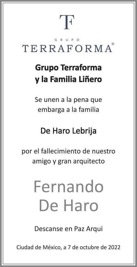 Arq Fernando De Haro Lebrija Obituario Esquela