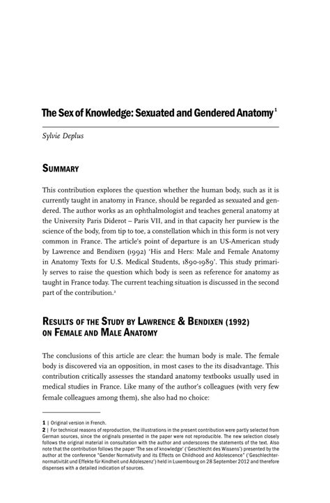 Pdf The Sex Of Knowledge Sexuated And Gendered Anatomy Effects Of