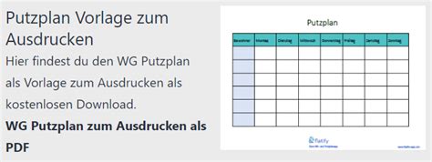 Putzplan Vorlage für Wgs Familien und Paare Flatify