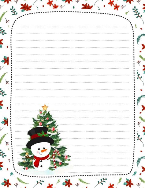 Christmas Letter Paper With Snowman And Holly Branches