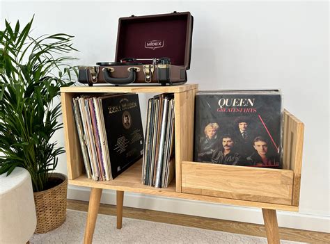 Oak Record Player Stand Vinyl Console Etsy