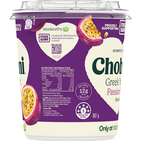 Chobani Foodbank Greek Yogurt Passion Fruit 907g Woolworths