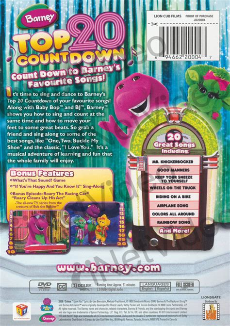 Barney Top 20 Countdown On Dvd Movie