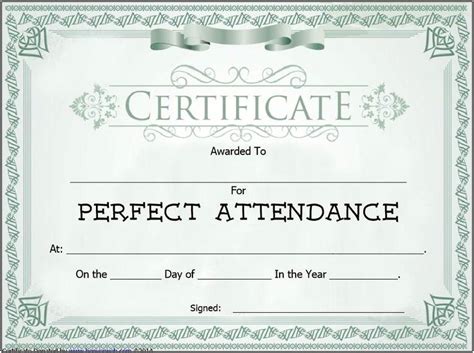 Free Printable Perfect Attendance Certificate Template Templates