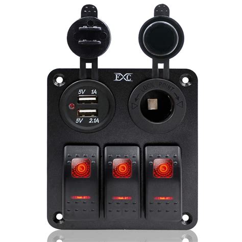 FXC 3 Gang Rocker Switch Panel With Dual USB Slot Socket 3 1A