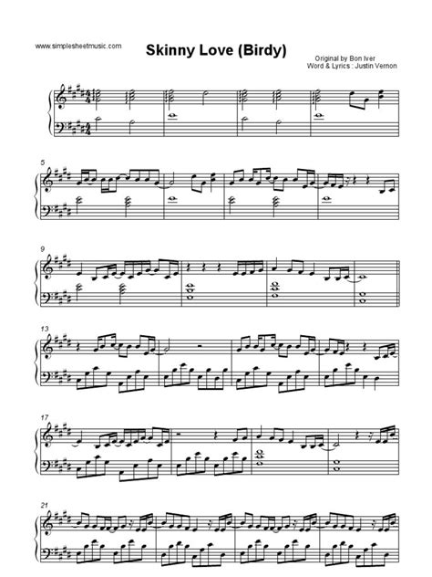 Skinny Love Sheet Music Printable Templates Free