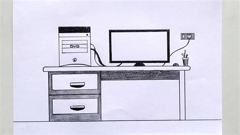 Computer Ka Chirta How To Draw A Computer Table Computer Desk