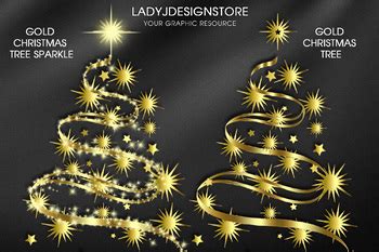 Gold Ribbon Sparkle Christmas Tree Clip Art In Png Format By