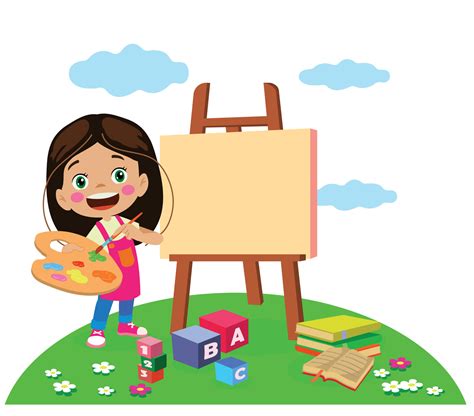 Cute Painter Girl Painting And Her Beautiful Painting 14830693 Vector