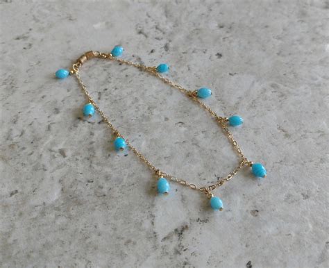 Turquoise Anklet Blue Beaded Anklet Gold Ankle Bracelet Etsy Beaded