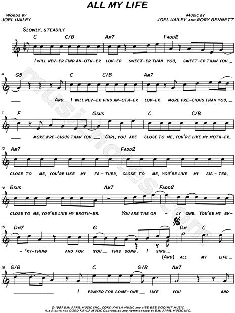 K Ci And Jojo All My Life Sheet Music Leadsheet In A Minor Download And Print Sku Mn0136971