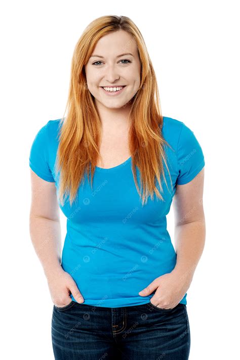 Cheerful Attractive Lady Posing Casually Fashionable, Isolated, Jeans