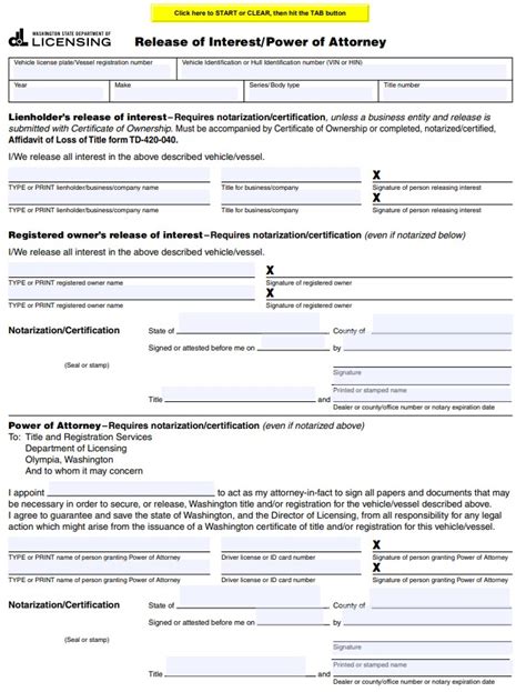 Washington Motor Vehicle Power Of Attorney Example Fully Editable