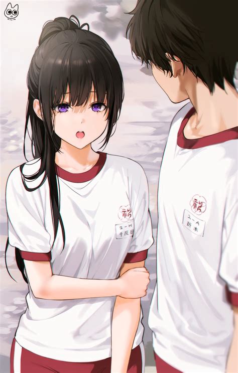 Safebooru 1boy 1girl O Black Hair Chitanda Eru Gym Uniform Highres Hyouka Long Hair Mery