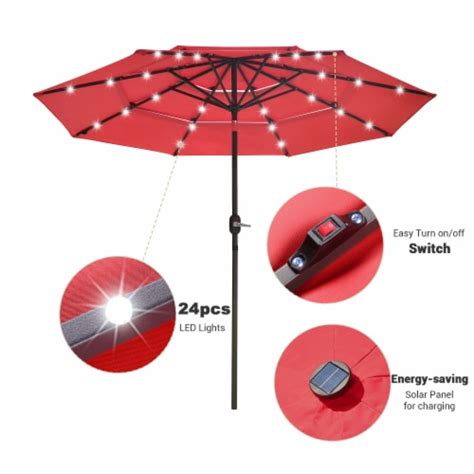 Yescom Ft Tier Patio Umbrella With Solar Led Crank Tilt Button