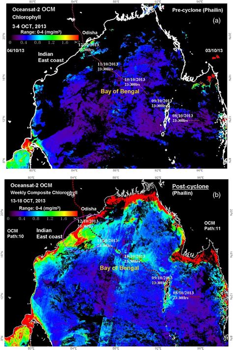 A And B Oceansat Ocm Derived Weekly Composite Chlorophyll Images