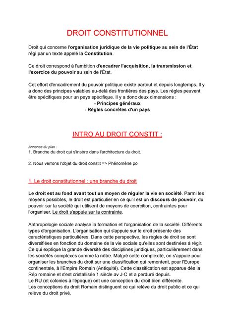 Constit Droit Constitutionnel Droit Qui Concerne L Organisation