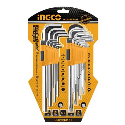 Chrome Vanadium Steel Ingco HHKSET0181 18 Pcs Hex Key And Torx Key Set