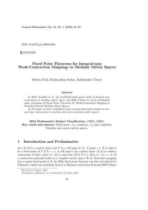 Pdf Fixed Point Theorems For Integral Type Weak Contraction Mappings