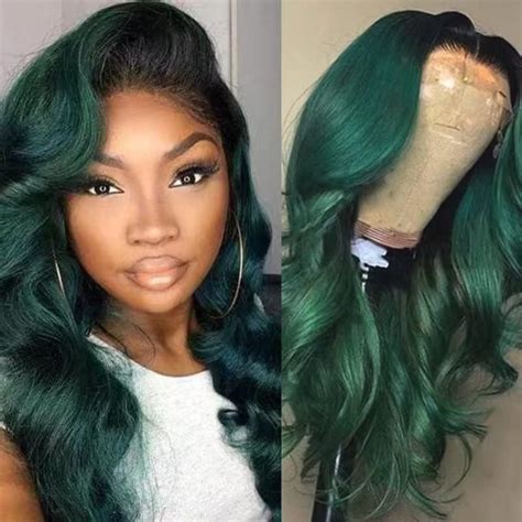 Amazon COCOFANS 24 Inches Ombre Green Long Body Wave Lace Front