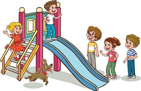 Happy Cute Kid Boy And Girl Play Slide Together 16825670 Vector Art At