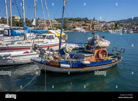 Old Colorful Wooden Greek Fishing Boat Paleokastritsa Corfu Stock Photo