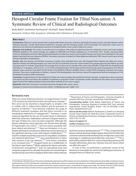 Pdf Hexapod Circular Frame Fixation For Tibial Non Union A