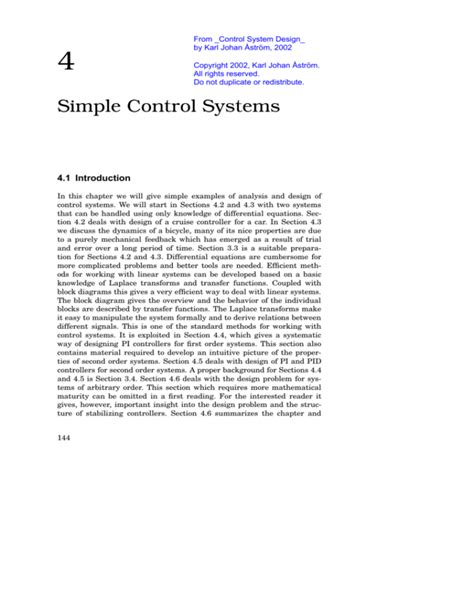 Simple Control Systems Control And Dynamical Systems Cds