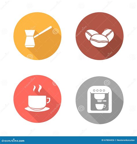 Coffee Flat Design Icons Set Stock Vector Illustration Of Beverage