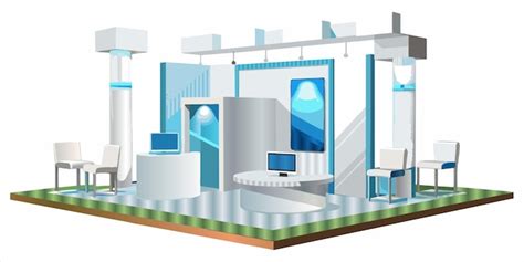 Um desenho de uma sala um computador e uma mesa uma lâmpada