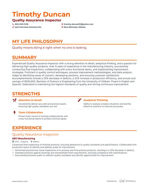 Quality Assurance Inspector Resume Examples How To Guide For