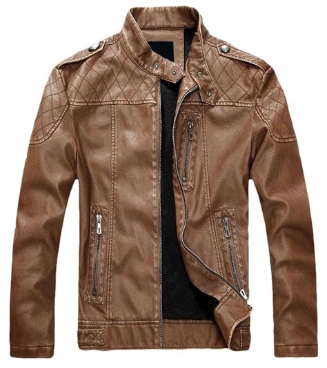 Chouyatou Men S Vintage Stand Collar Pu Leather Jacket Pu Leather