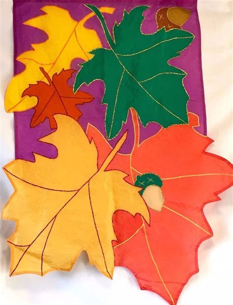 Outdoor Flag Banner Fall Autumn Leaves Acorn Hanging Embroidered Leaf