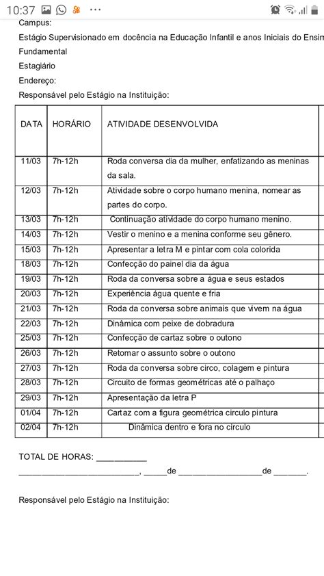 Atividades Para Ficha De Presen A Est Gio Supervisionado I Mergulhe