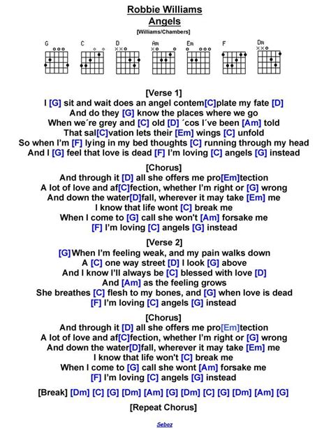 Robbie Williams Angels V3 W Guitar Chords And Lyrics Guitar