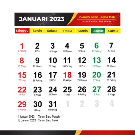 Kalender Januari 2023 Kalender 2023 Kalender Januari Png Dan Vektor Dengan Background