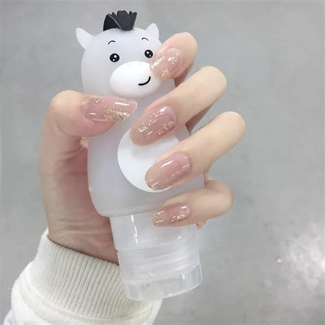 Pcs Boxed Nude Color Shiny Press On Nails Women Bride Wearable Disassembly Full Cover Finger