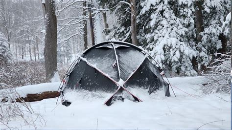 Caught In A Snowfall Winter Hot Tent Camping In Unexpected Snow Storm