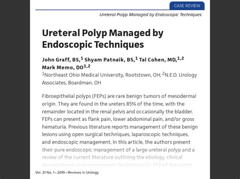 Reviews In Urology Volume 21 No 1 2019Ureteral Polyp Managed By