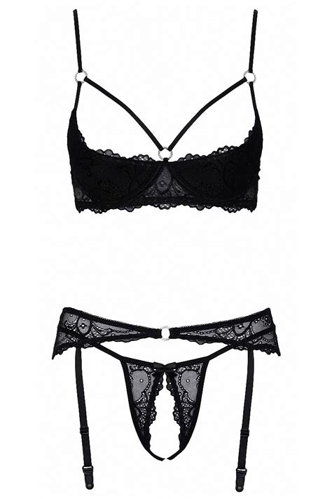 Ensemble Noir Lingerie Ultra Coquine Ouverte Seins Nus