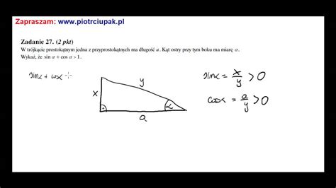 W trójkącie prostokątnym jedna z przyprostokątnych ma długość Kąt ostry