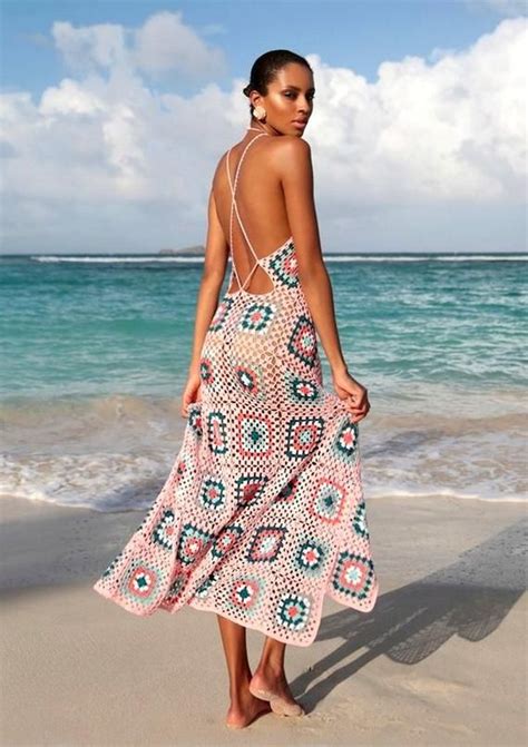 Beach Dress Crocheted Granny Square Backless Sundress Etsy Crochet