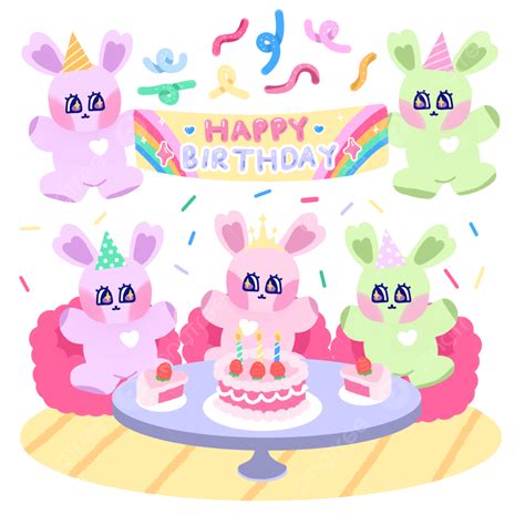 Korean Cute Bunny Png Image Cute Korean Bunny Happy Birthday Sticker