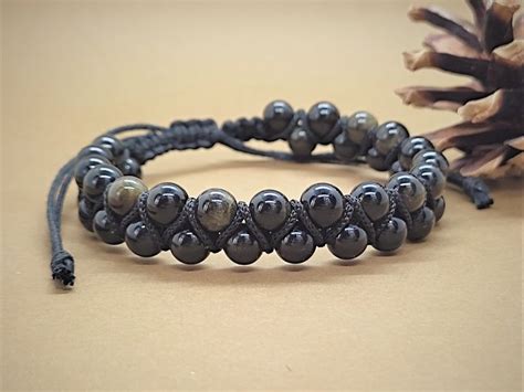 Natural Golden Sheen Obsidian Double Row Bracelet For Men For Women